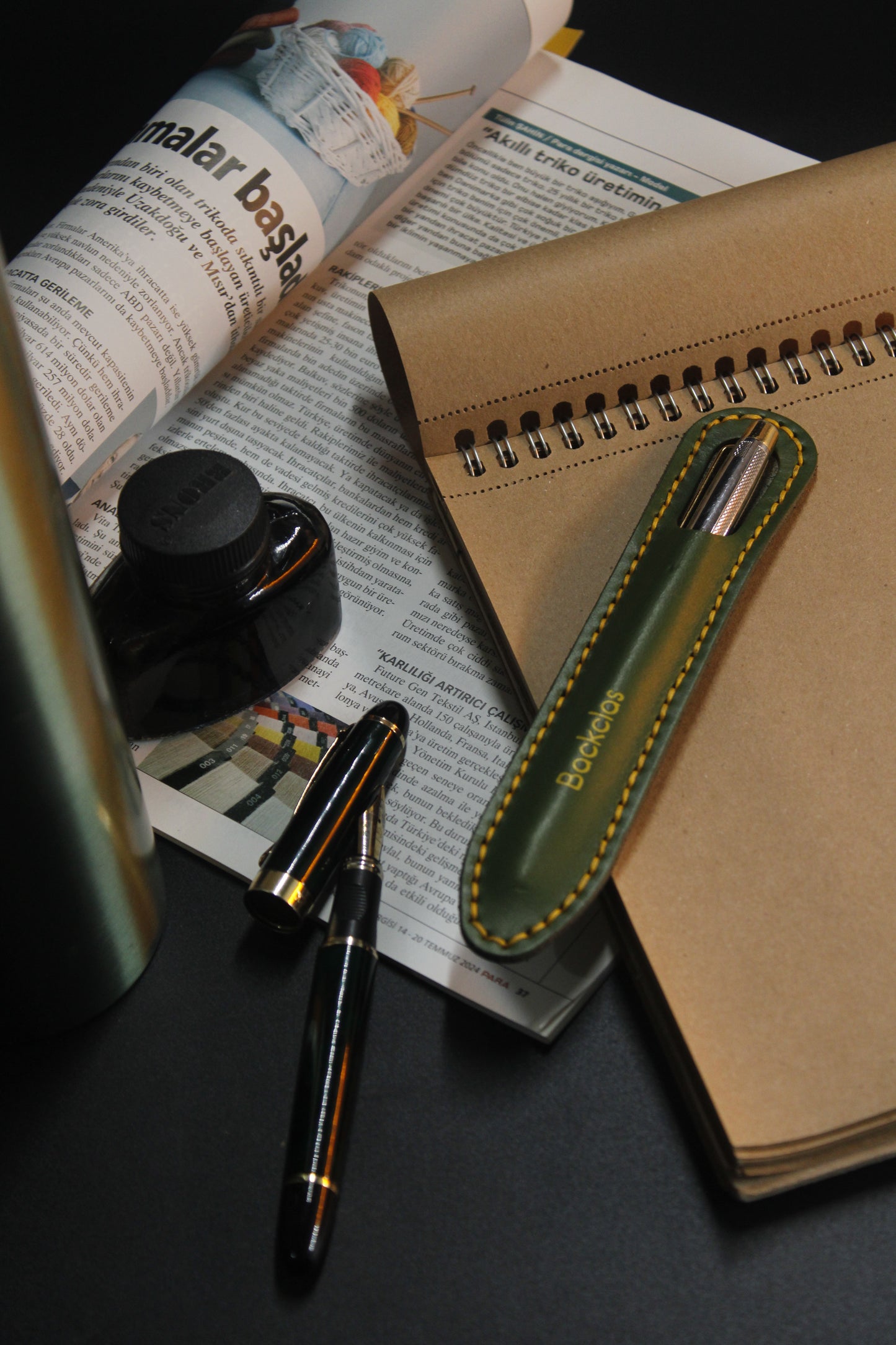 Yeşil Deri Tekli Kalem Kılıfı